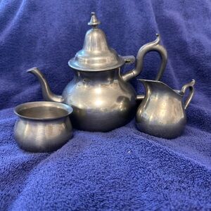 Woodbury Pewterers Pewter Teapot Creamer Sugar Bowl Henry Ford Museum Vintage